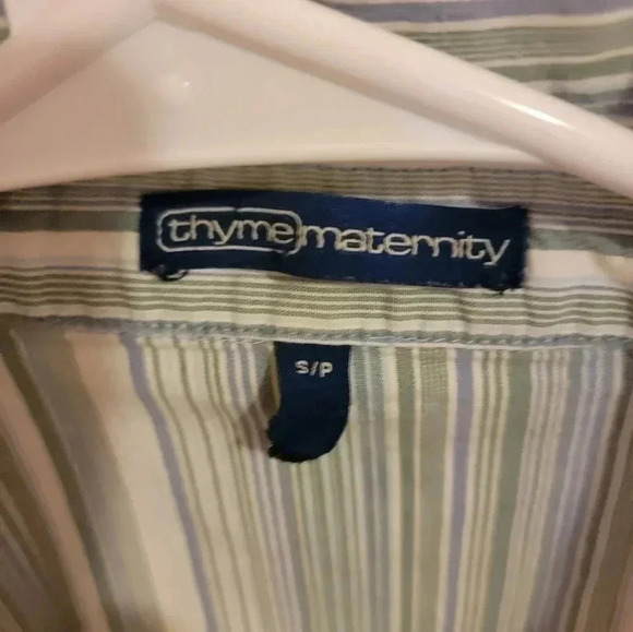 Thyme Maternity Blouse Small Vneck Collar with Stripes Ties at Waist in Back - Picture 3 of 3